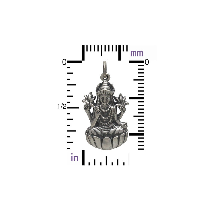 Silver Lakshmi Pendant - Goddess of Wealth and Prosperity - Poppies Beads n' More
