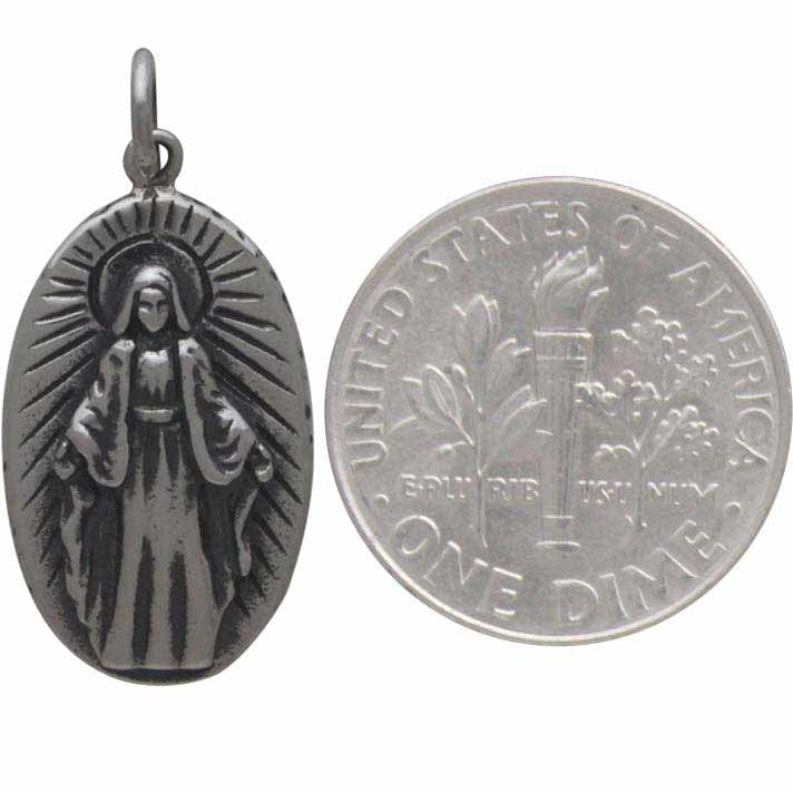 Sterling Silver Virgin Mary Pendant - Religious Charm - Poppies Beads n' More