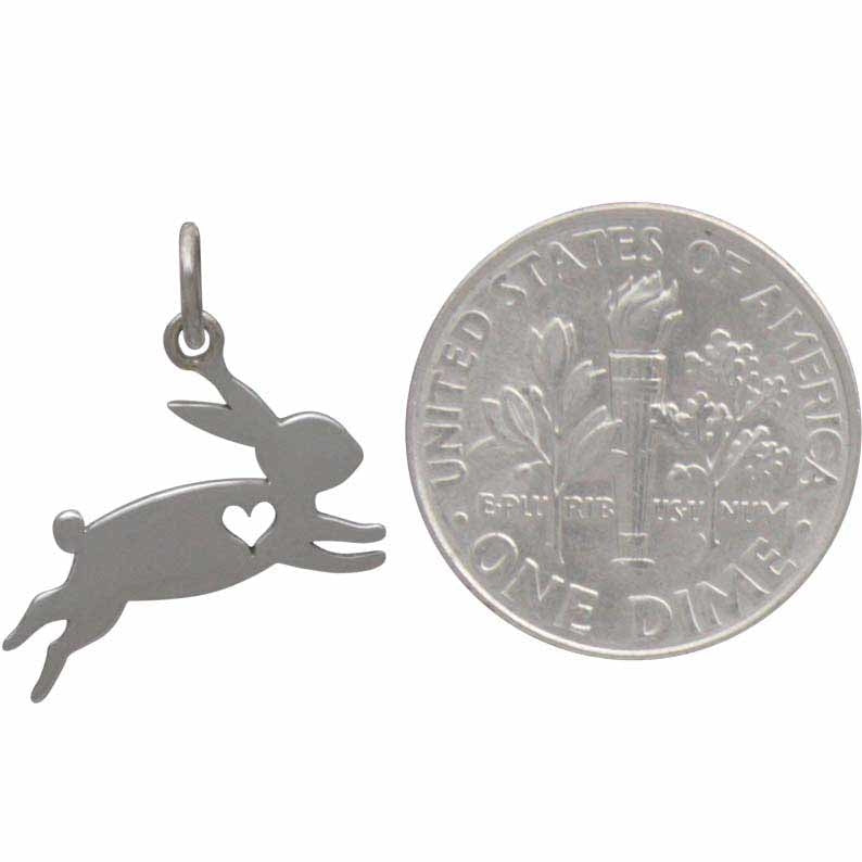 Sterling Silver Bunny Charm with Heart Cutout - Poppies Beads n' More