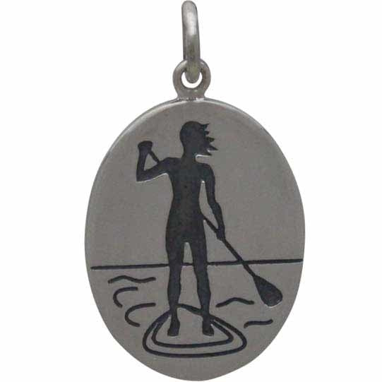 Sterling Silver Stand Up Paddle Girl Charm - Poppies Beads n' More