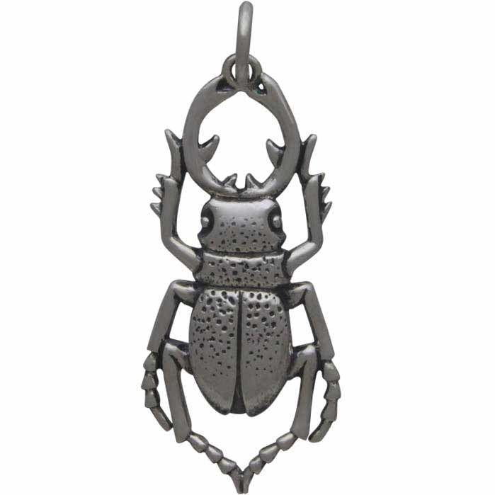 Sterling Silver Stag Beetle Charm - Bug Charm - Poppies Beads n' More