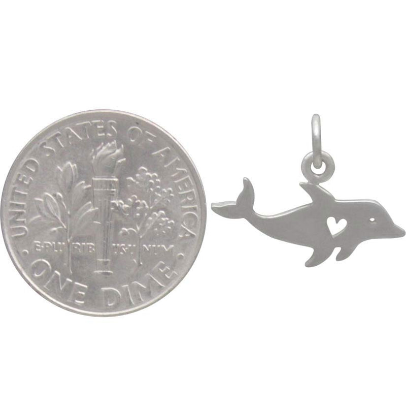 Sterling Silver Dolphin Charm with Heart Cutout - Poppies Beads n' More