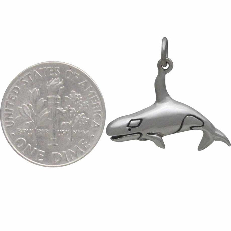 Sterling Silver Killer Whale Charm - Orca Charm - Poppies Beads n' More