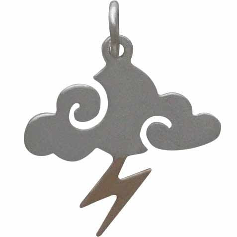 Sterling Silver Cloud Charm with Bronze Lightning Bolt - Poppies Beads n' More