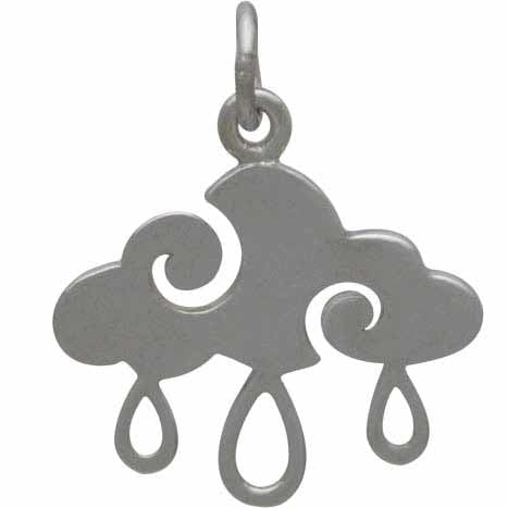 Sterling Silver Cloud Charm with Rain Drops - Poppies Beads n' More