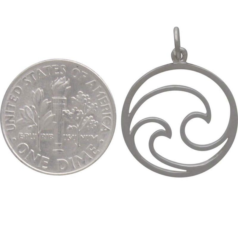 Sterling Silver Openwork Double Wave Charm, - Poppies Beads n' More