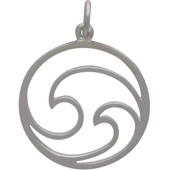Sterling Silver Openwork Double Wave Charm, - Poppies Beads n' More