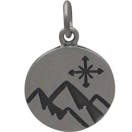Mountain Charm with Compass on Disk - Poppies Beads n' More