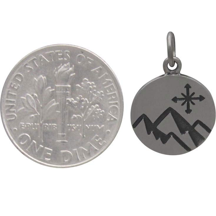 Mountain Charm with Compass on Disk - Poppies Beads n' More