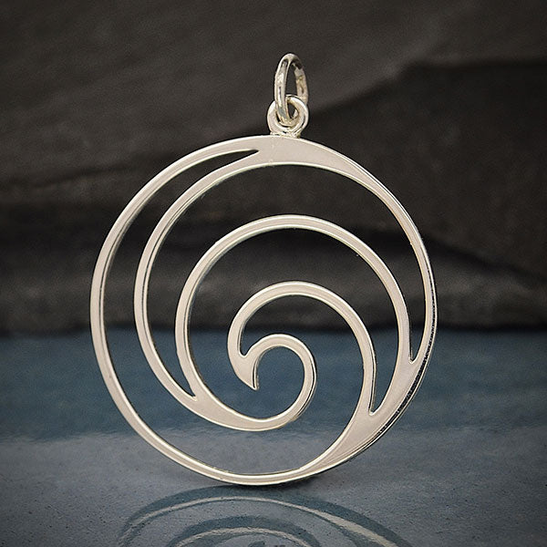 Sterling Silver Openwork Swirl Wave Pendant - Poppies Beads n' More