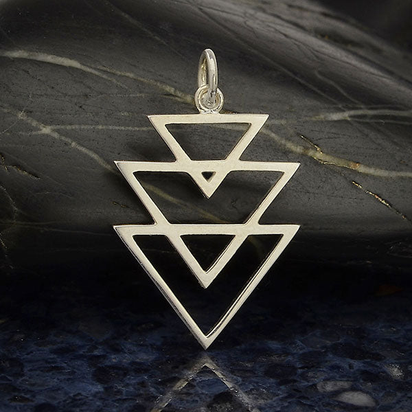 Sterling Silver Stacked Triangle Pendant - Poppies Beads n' More