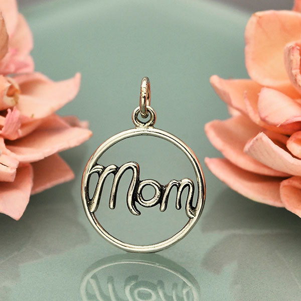 Sterling Silver Mom Charm in Cursive Script - Poppies Beads n' More