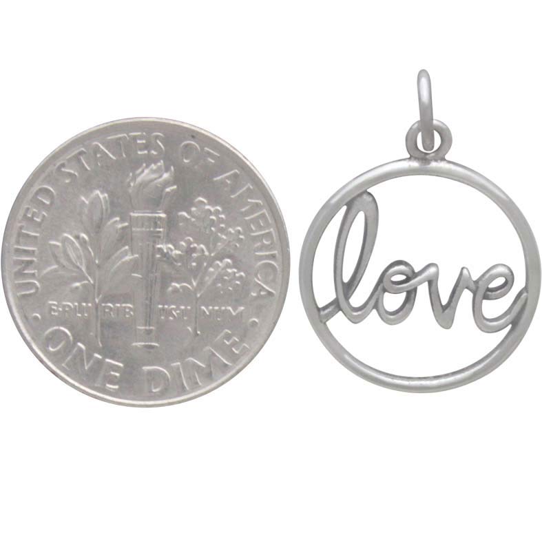 Sterling Silver Word Charm - Love in Cursive Script - Poppies Beads n' More