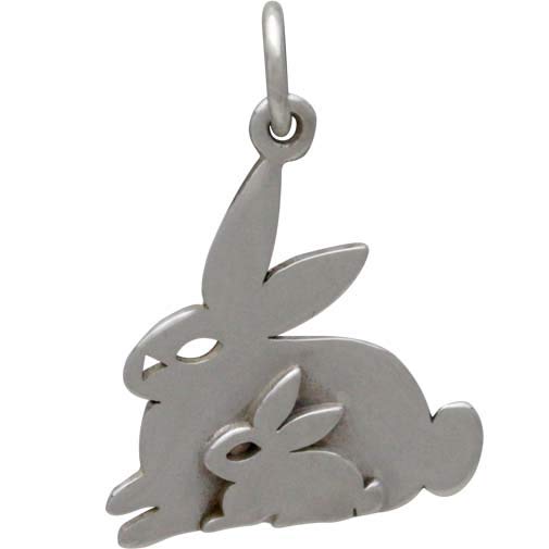 Sterling Silver Two Layer Mom and Baby Bunny Charm - Poppies Beads n' More