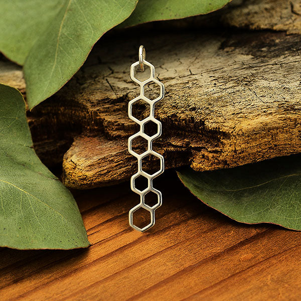 Sterling Silver Long Honeycomb Pendant - Poppies Beads n' More