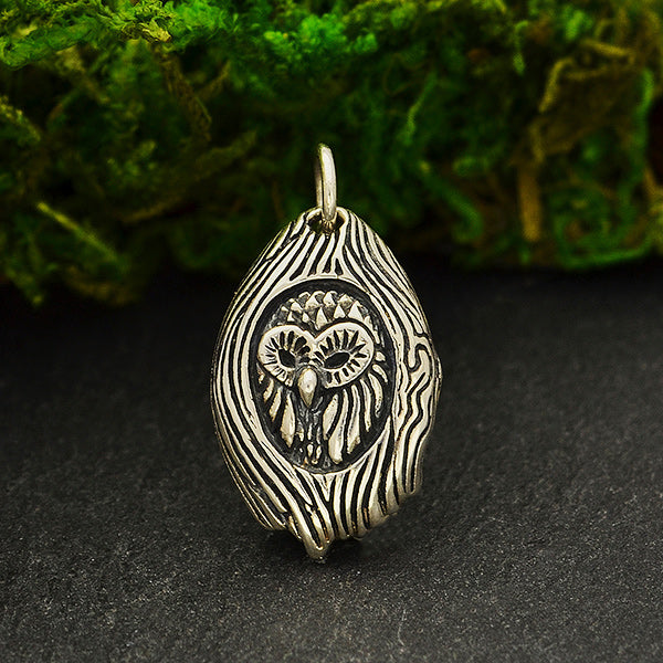 Sterling Silver Owl in a Tree Charm - Poppies Beads n' More