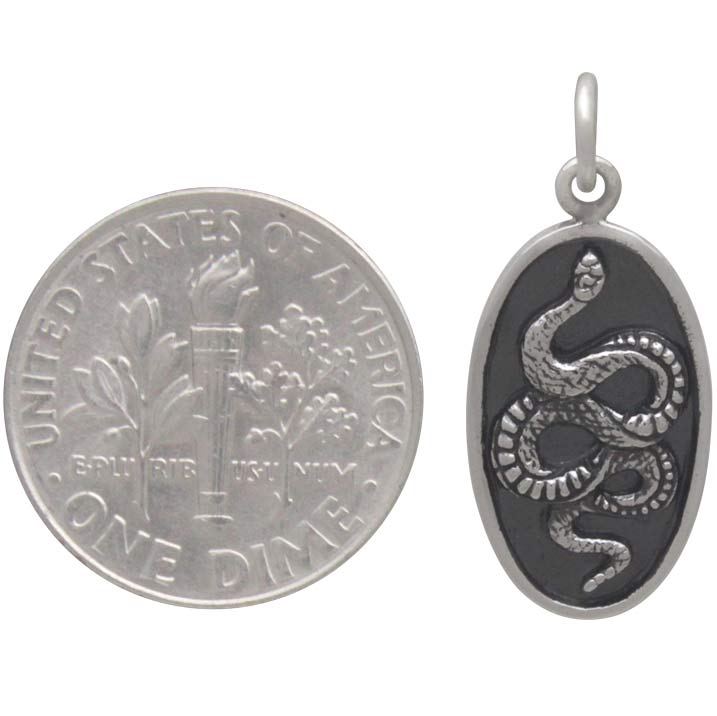 Sterling Silver Snake Pendant on Oval Disk - Poppies Beads n' More
