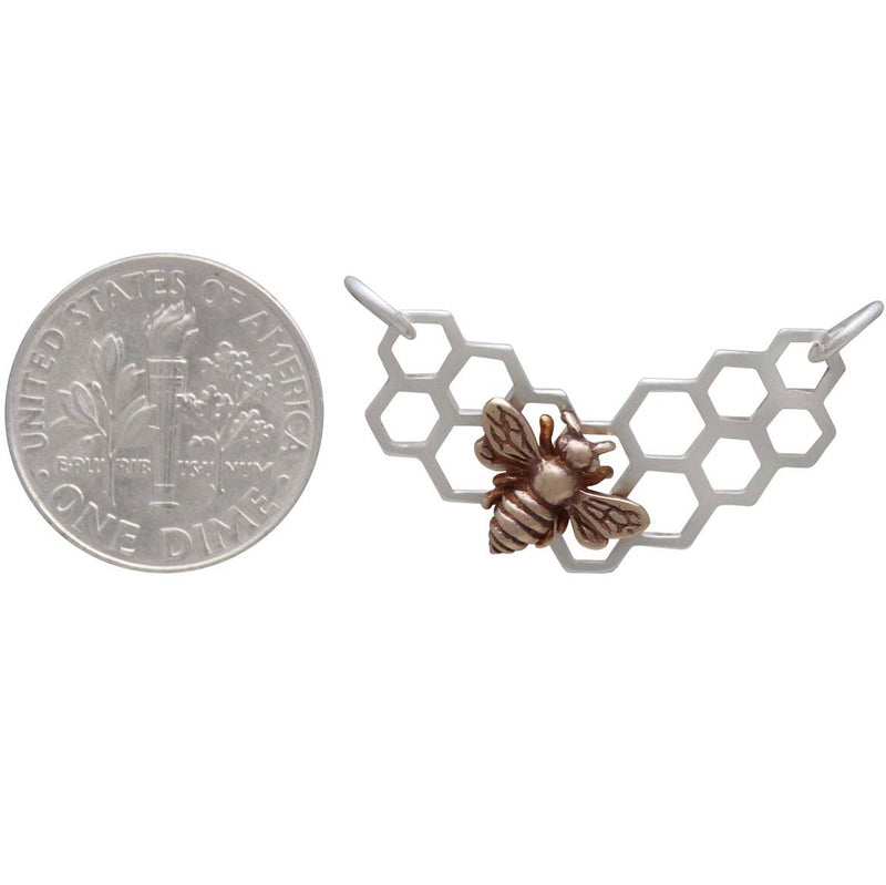 Sterling Silver Honeycomb Festoon with Bronze Bee - Poppies Beads n' More