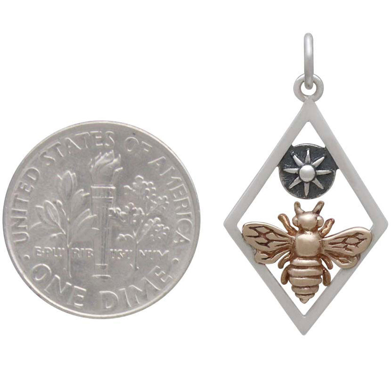 Bronze Bee Charm with Sun in Silver Diamond Frame - Poppies Beads n' More