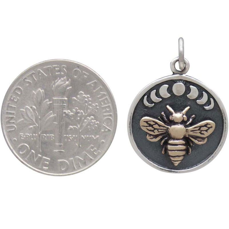 Sterling Silver Moon Phase Charm with Bronze Bee - Poppies Beads n' More