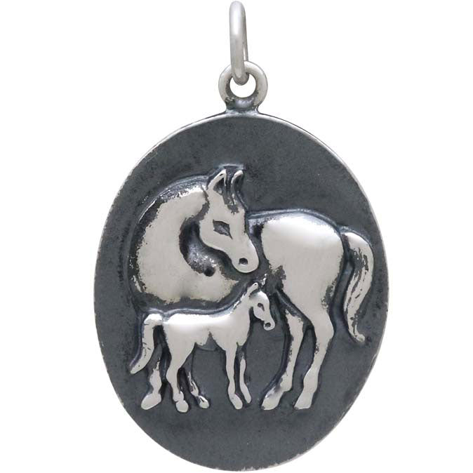 Sterling Silver Mom and Baby Horse Pendant - Poppies Beads n' More