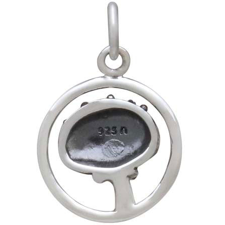 Sterling Silver Agaric Mushroom Charm in Circle - Poppies Beads n' More