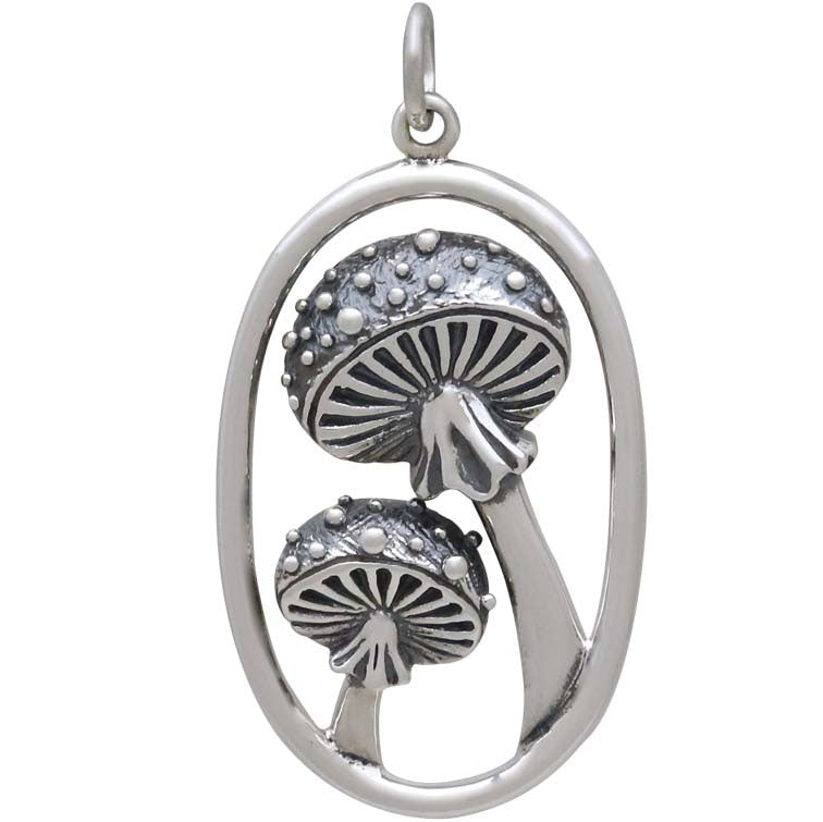 Sterling Silver Agaric Mushroom Pendant in Oval - Poppies Beads n' More