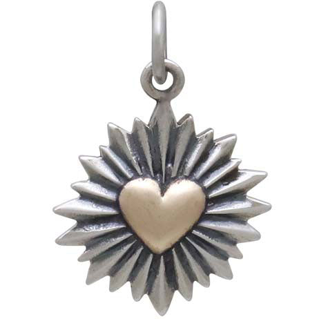 Mixed Metal Heart Pendant with Sunrays - Poppies Beads n' More