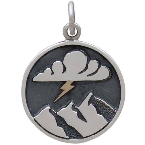 Silver Mountain Charm with Cloud and Bronze Lightning - Poppies Beads n' More