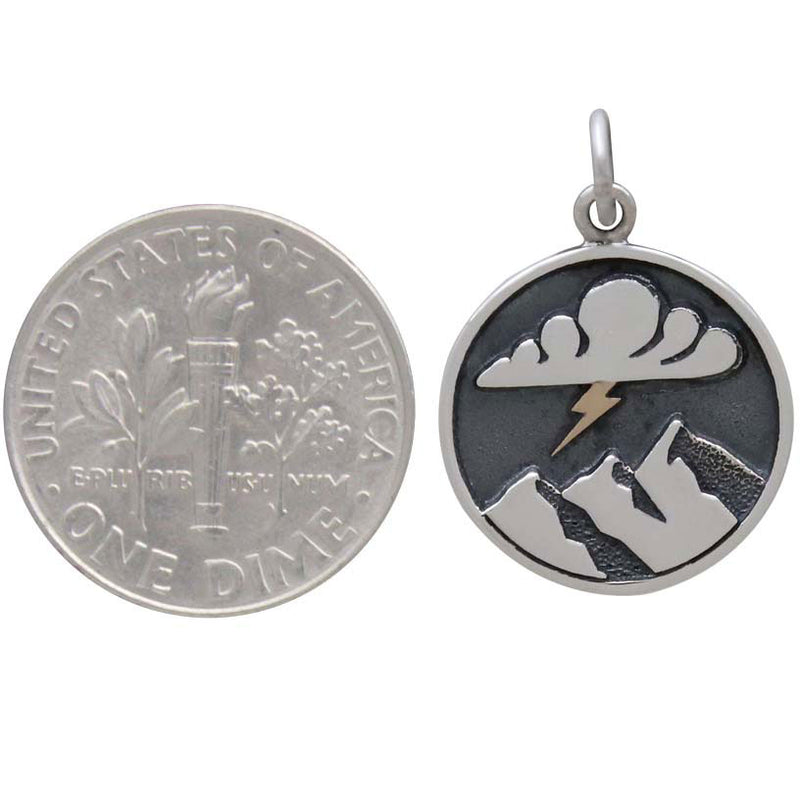 Silver Mountain Charm with Cloud and Bronze Lightning - Poppies Beads n' More