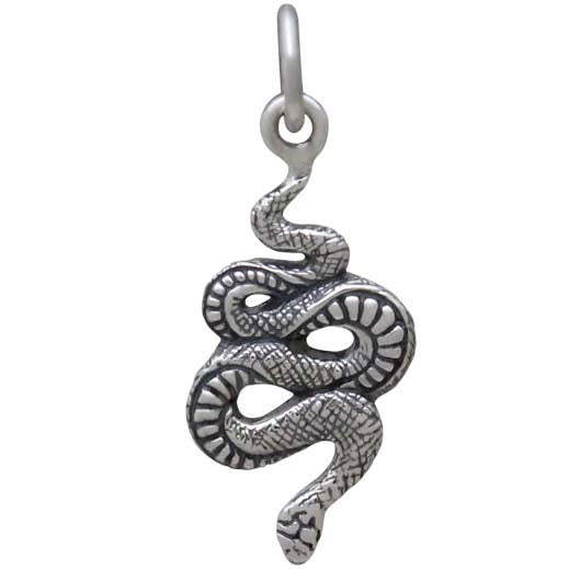 Sterling Silver Small Textured Snake Charm - Poppies Beads n' More