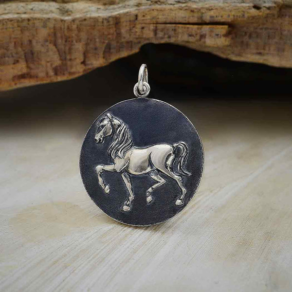 Sterling Silver Prancing Horse Pendant - Poppies Beads n' More