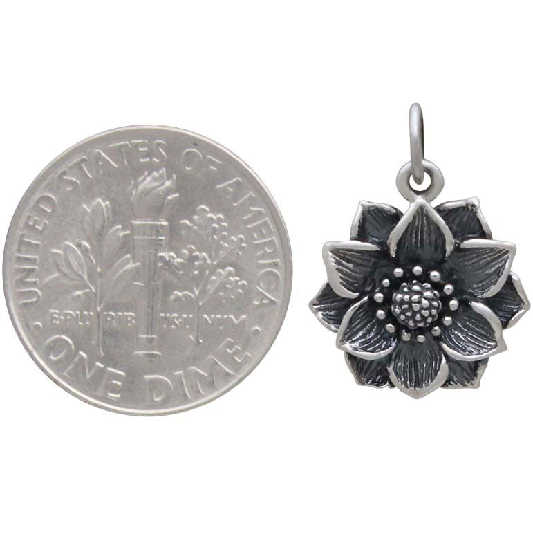 Sterling Silver Realistic Lotus Charm - Poppies Beads n' More