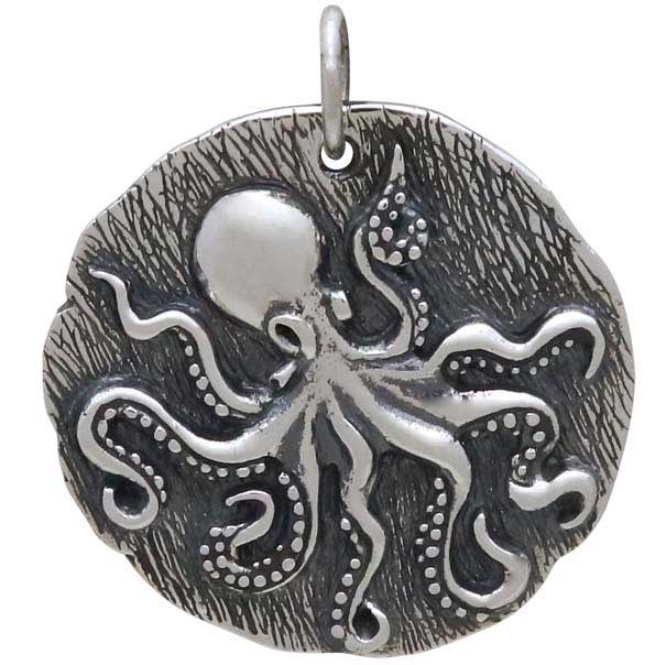 Sterling Silver Octopus Coin Pendant - Poppies Beads n' More