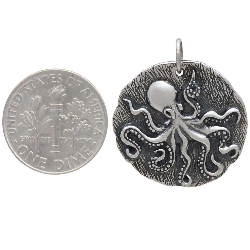 Sterling Silver Octopus Coin Pendant - Poppies Beads n' More