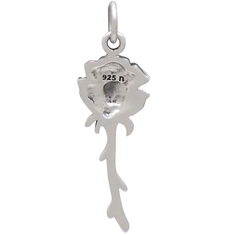 Sterling Silver Dimensional Stemmed Rose Charm - Poppies Beads n' More
