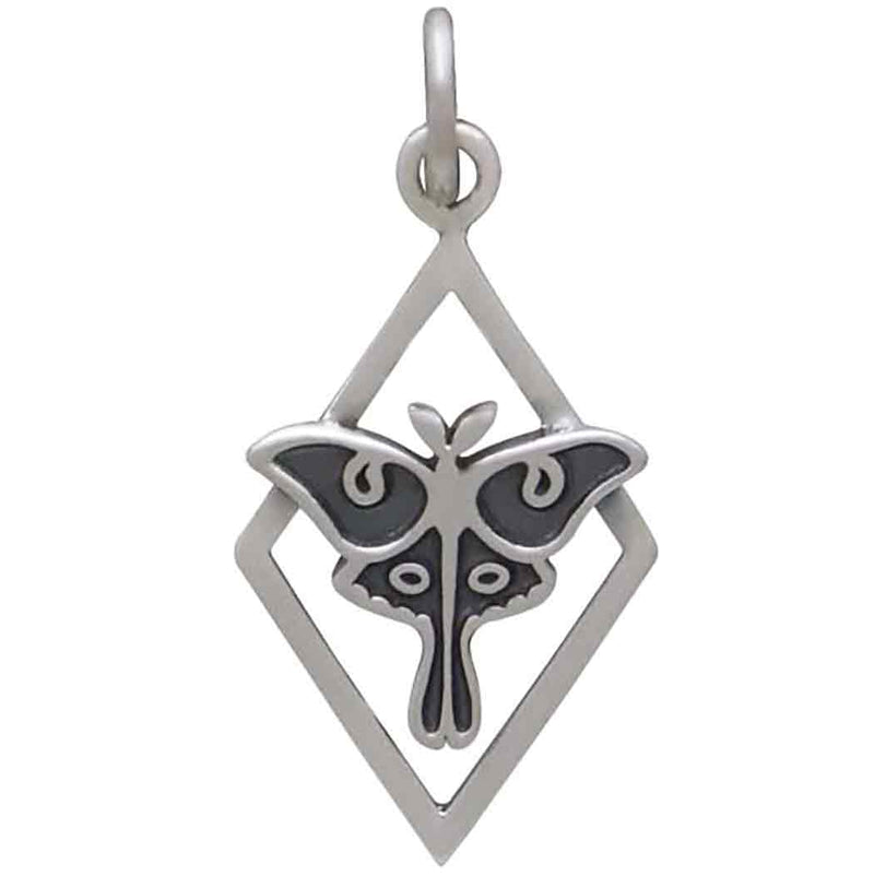Sterling Silver Tiny Luna Moth Charm in Diamond Frame - Poppies Beads n' More