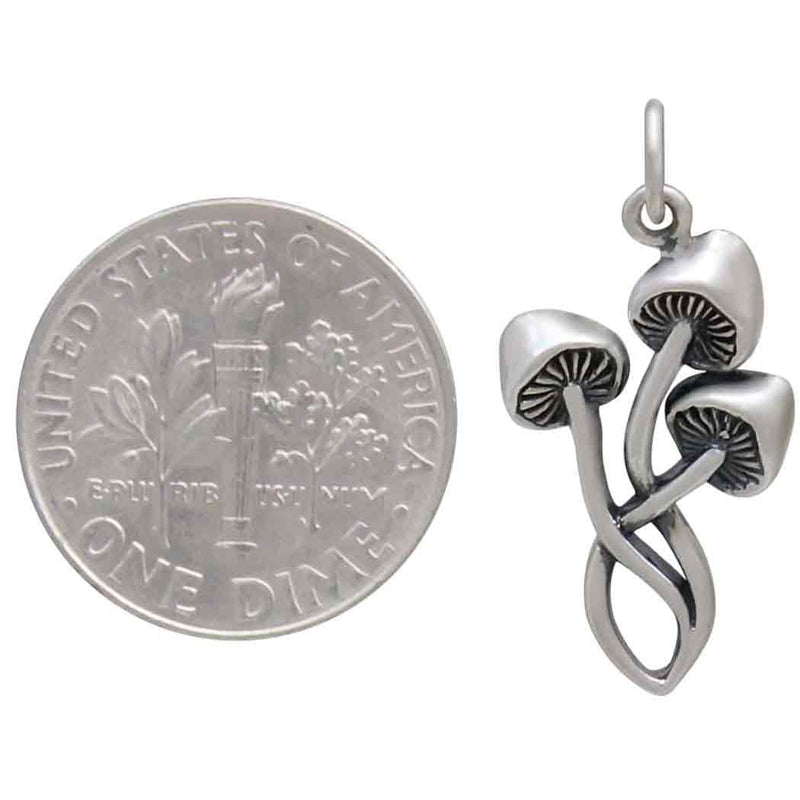Sterling Silver Three Mushroom Charm - Poppies Beads n' More