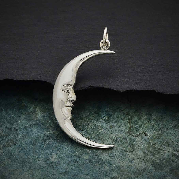 Sterling Silver Large Smiling Moon Pendant - Poppies Beads n' More