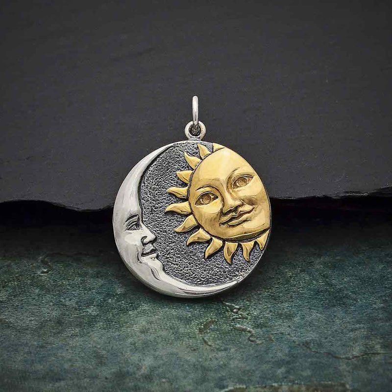 Mixed Metal Sun and Moon Pendant - Poppies Beads n' More