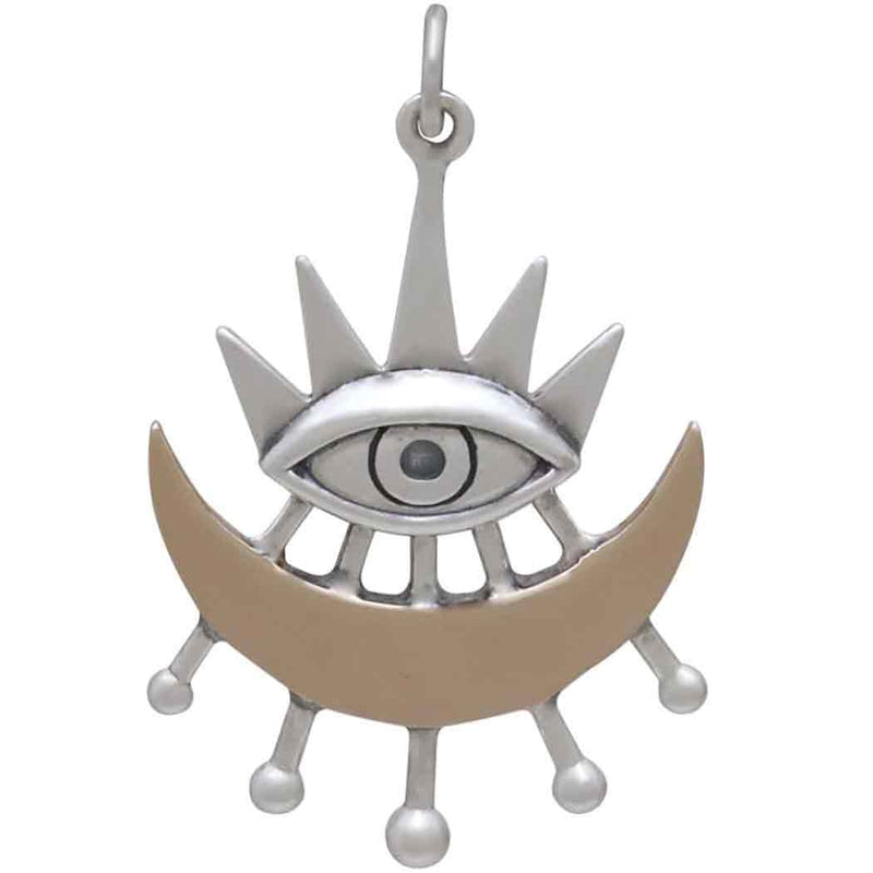 Mixed Metal Stylized Eye Pendant with Bronze Moon - Poppies Beads n' More