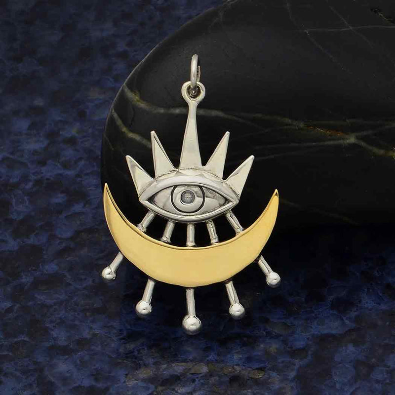 Mixed Metal Stylized Eye Pendant with Bronze Moon - Poppies Beads n' More