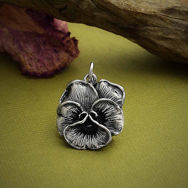 Sterling Silver Pansy Flower Charm - Poppies Beads n' More