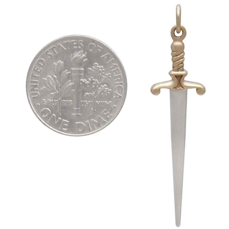 Sterling Silver Sword Pendant with Bronze Handle - Poppies Beads n' More
