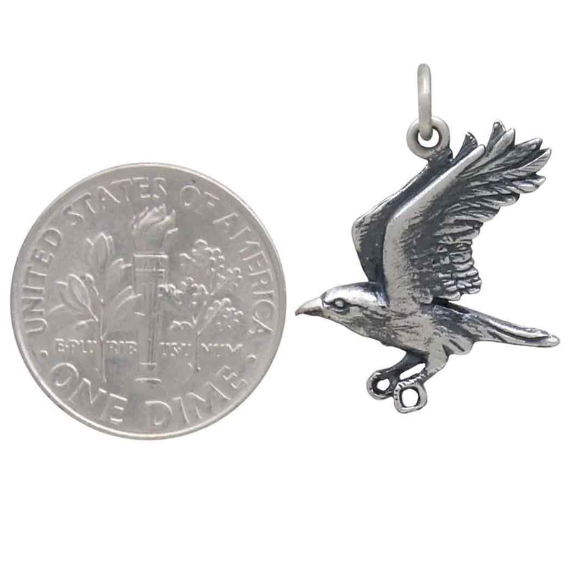 Sterling Silver Flying Raven Pendant - Poppies Beads n' More