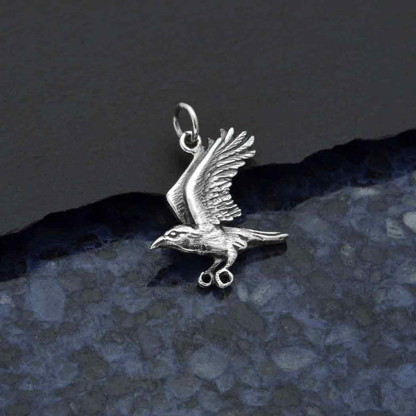 Sterling Silver Flying Raven Pendant - Poppies Beads n' More