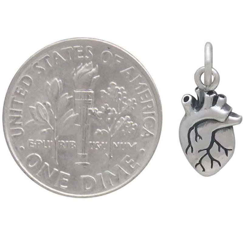 Sterling Silver Mini Anatomical Heart Charm - Poppies Beads n' More