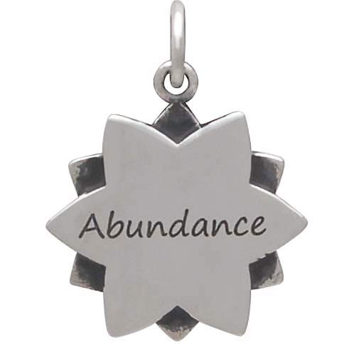 Sterling Silver Affirmation Mandala Charm - ABUNDANCE - Poppies Beads n' More