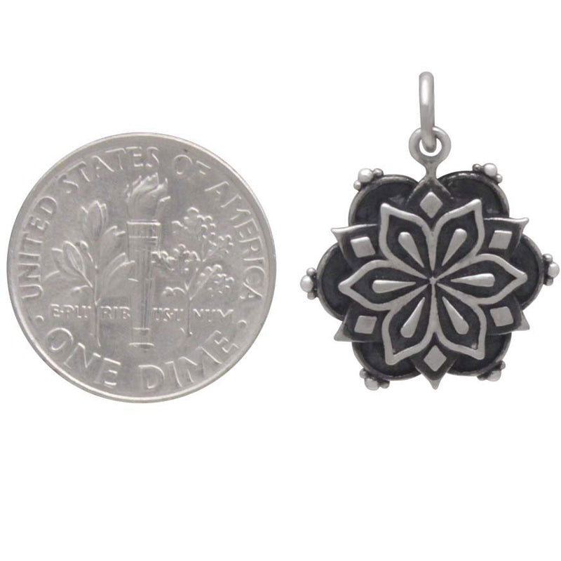 Sterling Silver Affirmation Mandala Charm - GRATITUDE - Poppies Beads n' More