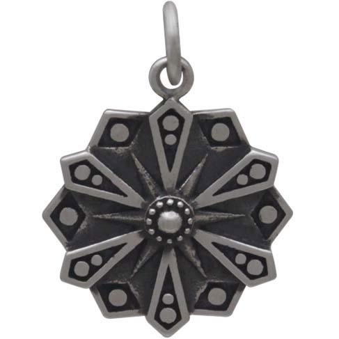 Sterling Silver Affirmation Mandala Charm - COURAGE - Poppies Beads n' More